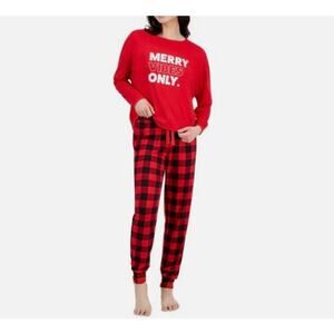 Jenni Intimates Pajama Set Womens XXL Red Soft Knit Buffalo Plaid Lounge Comfy